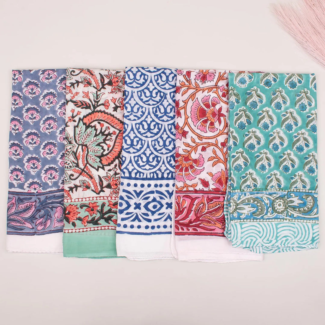 10pcs Hand Block Printed Cotton Bandanas for Men & Women, Organic Bandana Accessory, Summer Gift Accessory