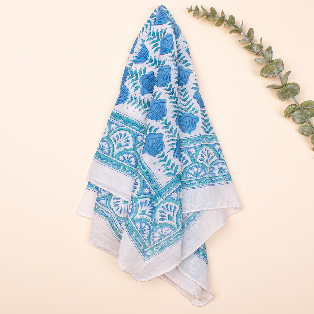White & Blue Print Cotton Bandanas For Men & Women, Soft Cotton Bandana, Head Scarf for Women, Bandana Headband Wrap
