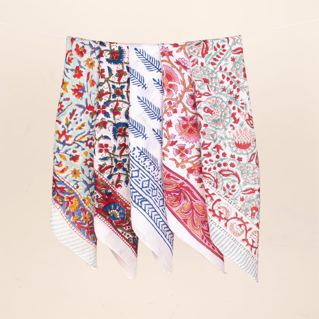 Set of 5 - Cotton Bandana, Head Scarf Bandana, Block Printed Cotton Bandana, Handmade Bandana, Bandanas For Unisex, Head Scarf
