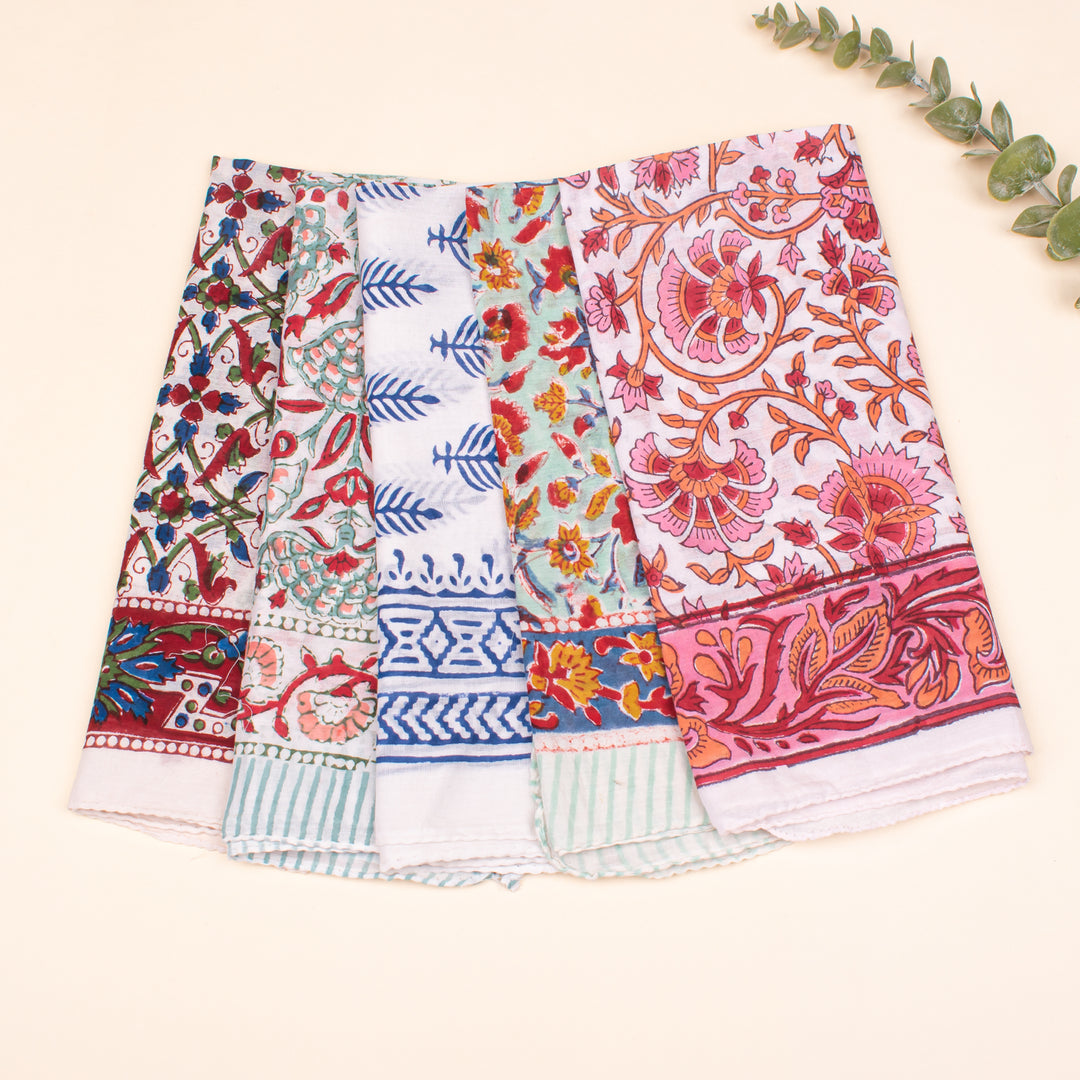 Set of 5 - Cotton Bandana, Head Scarf Bandana, Block Printed Cotton Bandana, Handmade Bandana, Bandanas For Unisex, Head Scarf