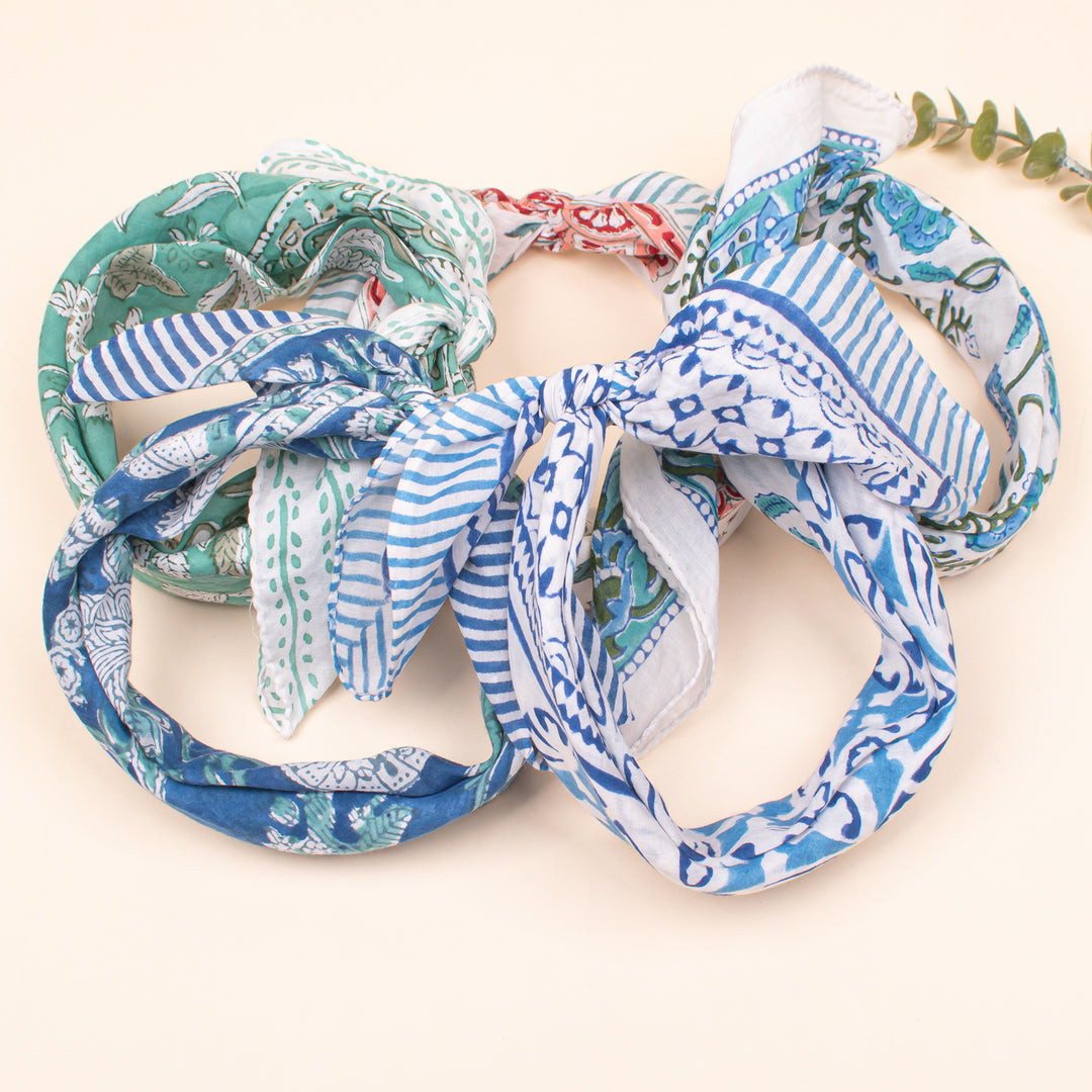 65 Piece - Organic Cotton Bandana, Block Printed Cotton Bandana, Lightweight Scarf, Boho Hair Or Neck Wrap, Eco-Friendly Gift