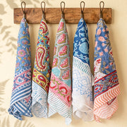Multi-Color Pack Cotton Bandana, Block Print Head Wrap, Vintage Style Scarf, Neck Tie For Men & Women Wrap, Sustainable Cotton Hanky Gift - 5pcs