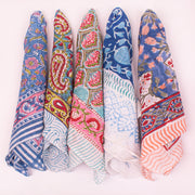 Multi-Color Pack Cotton Bandana, Block Print Head Wrap, Vintage Style Scarf, Neck Tie For Men & Women Wrap, Sustainable Cotton Hanky Gift - 5pcs