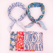 Pure Cotton Hand block Printed Bandana, Neck Or Wrist Tie For Men & Women, Eco-Friendly Head Scarf, Soft Fabric Bandana - 5pcs
