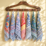 Summer Bandana, Print Bohemian Soft Cotton, Block Printed Head Or Neck Scarf, Unisex Cotton Bandana - 7pcs