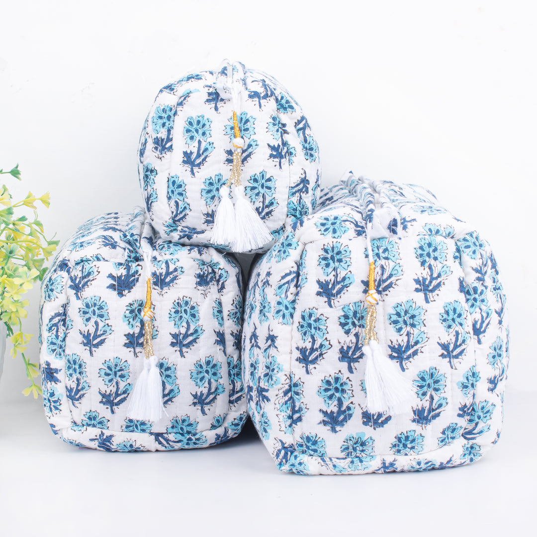 ORGANIC Cotton Handmade block printed Zipper Pouch, Make-up purse, Utility bag- Gift for Her - CraftJaipur