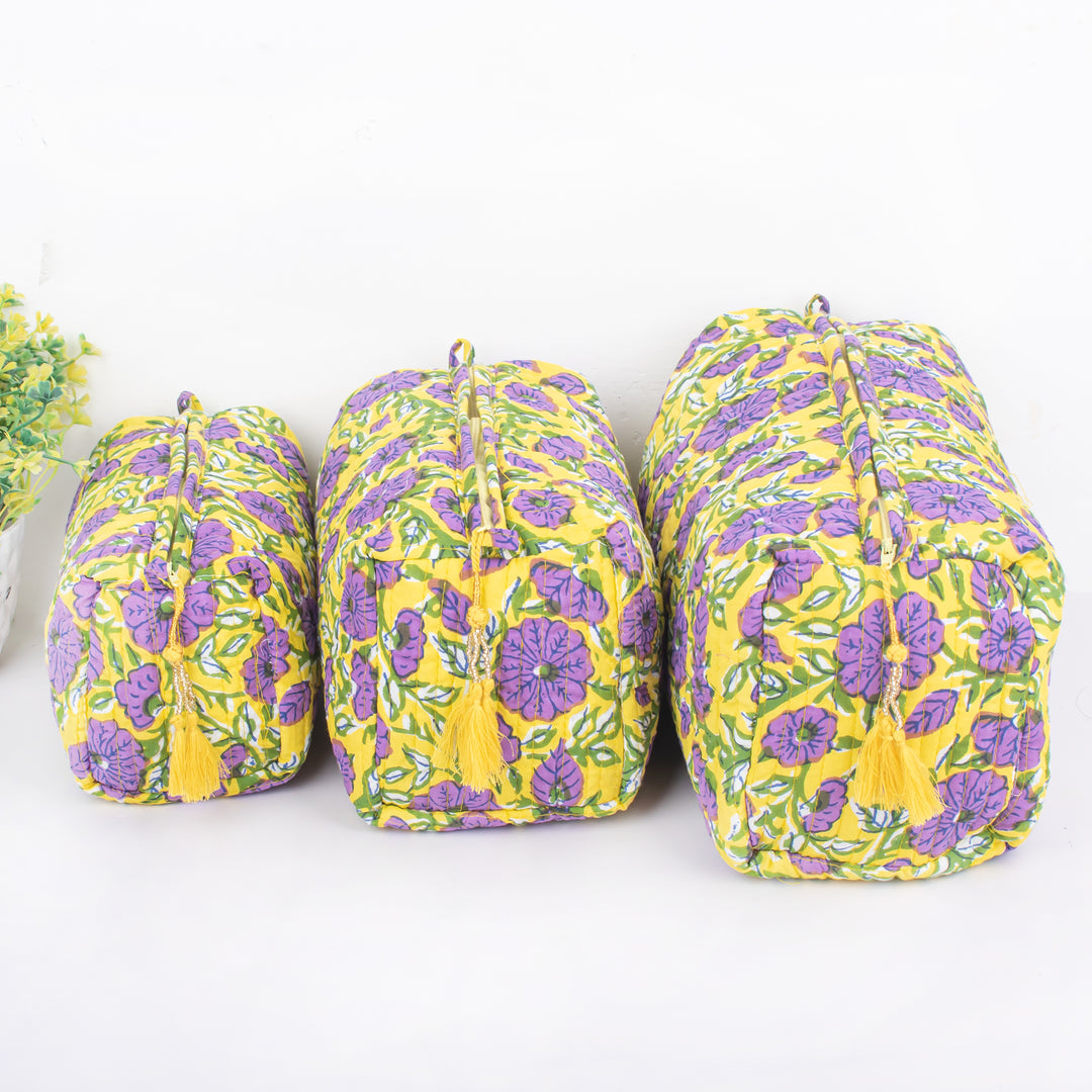 Indian Hand Block Print Toiletry Bag, Quilted Wash Bag, Cosmetic Pouch, Travel bag, Makeup Bag, Gift For Her - CraftJaipur