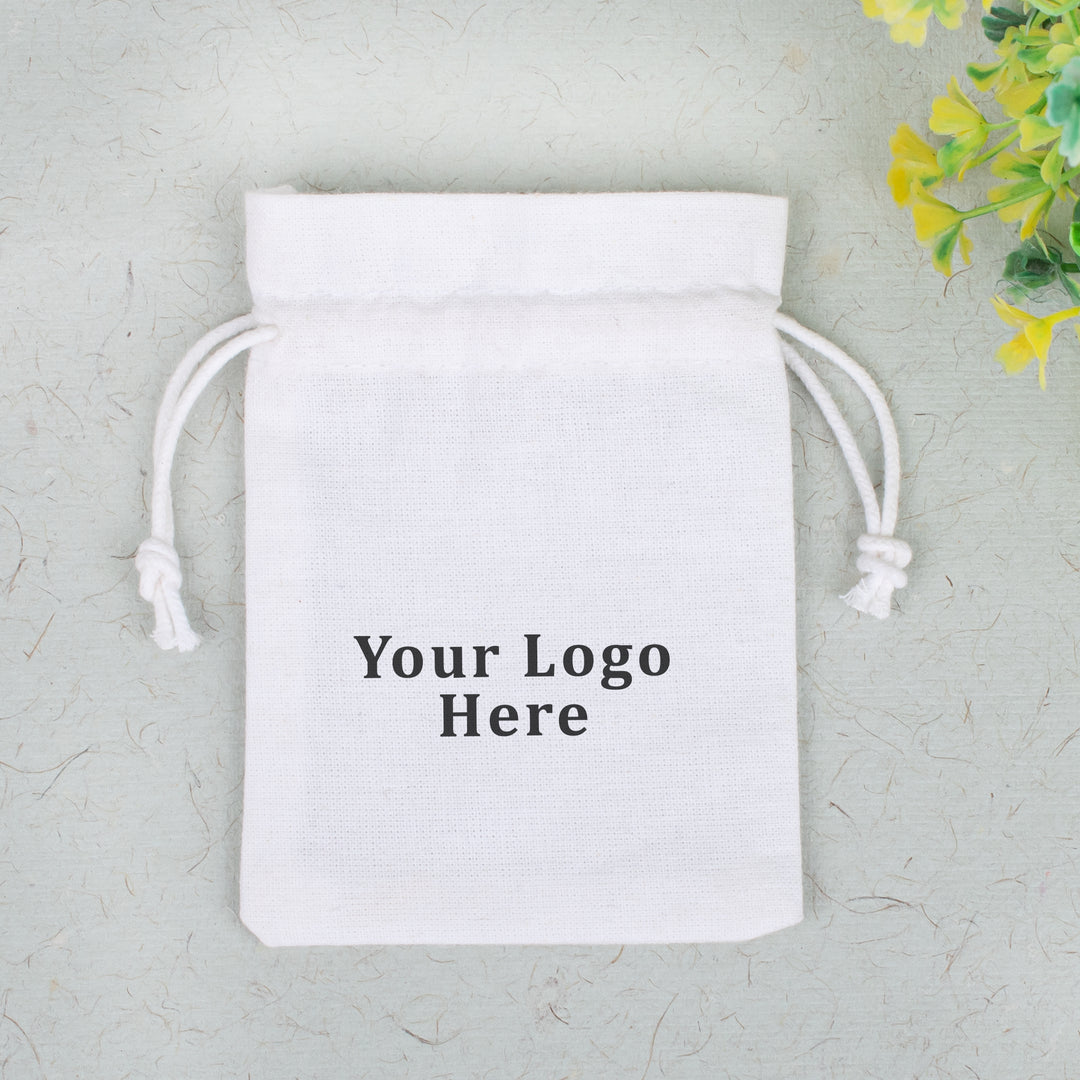 White Indian Cotton Jewelry Pouches, Small Coin Storage Bags, Cosmetic Packaging Pouches - CraftJaipur