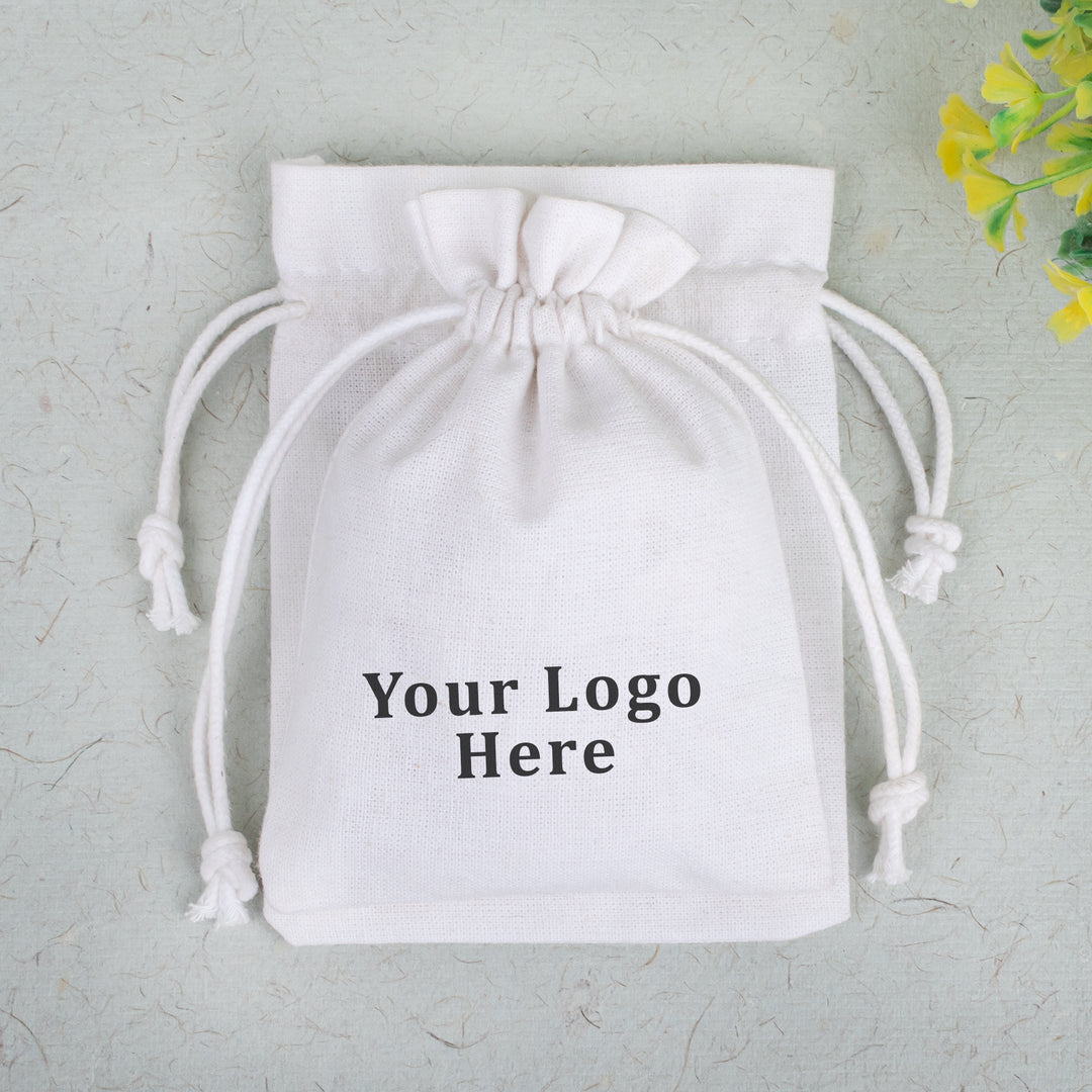 White Indian Cotton Jewelry Pouches, Small Coin Storage Bags, Cosmetic Packaging Pouches - CraftJaipur
