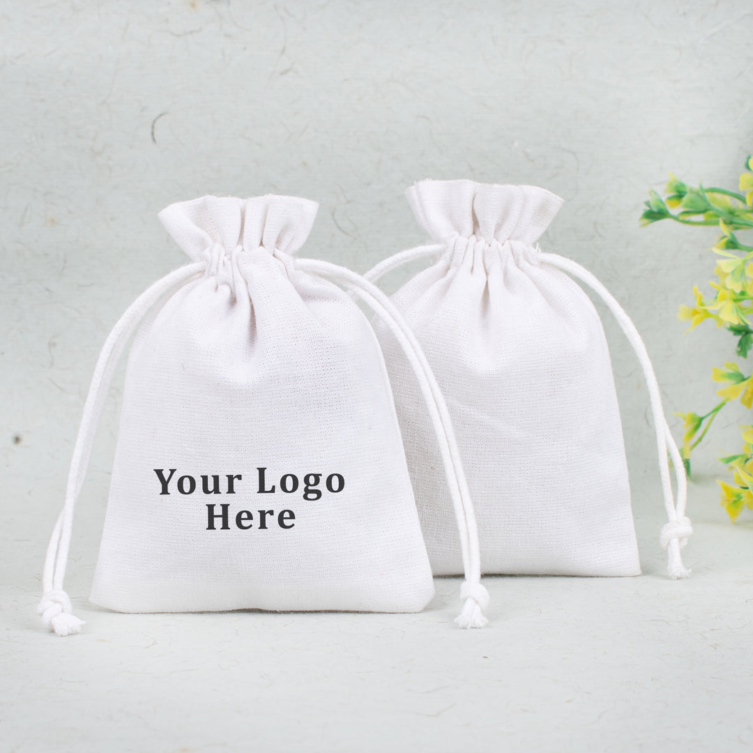 White Indian Cotton Jewelry Pouches, Small Coin Storage Bags, Cosmetic Packaging Pouches - CraftJaipur