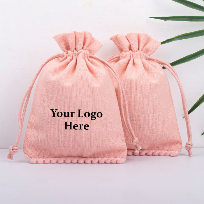 Peach Bottom PomPom Custom Jewerly Packaging Pouch Logo Personalized Drawstring Bag Small Wedding Favor
