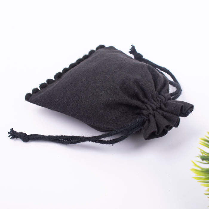 Black Bottom Pompom Small Jewelry Packaging, Drawstring Pouches - CraftJaipur