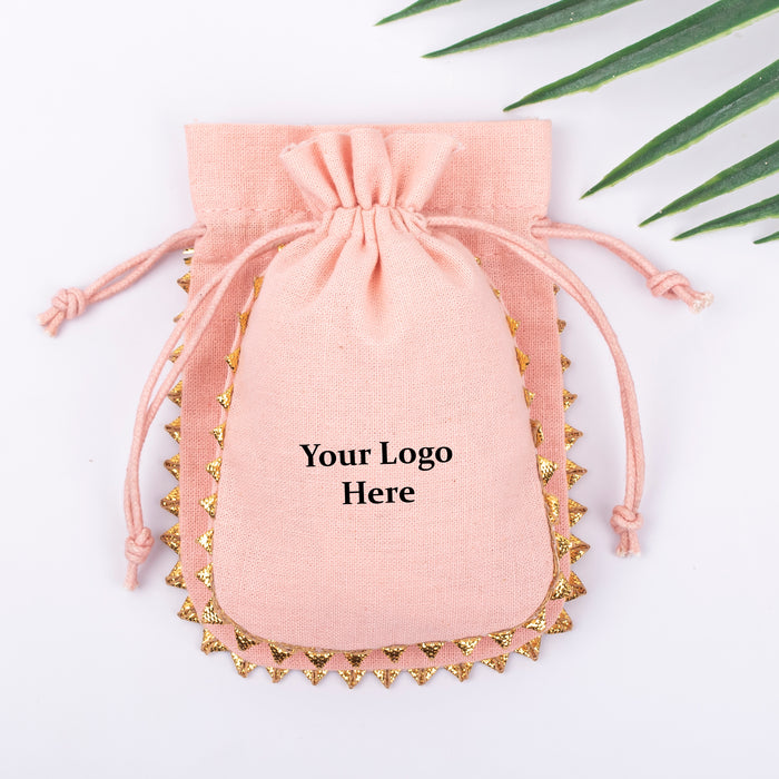 Pack Of 100 Peach Round Lace Jewelry Packaging Pouch, Designer Wedding Favor Bags