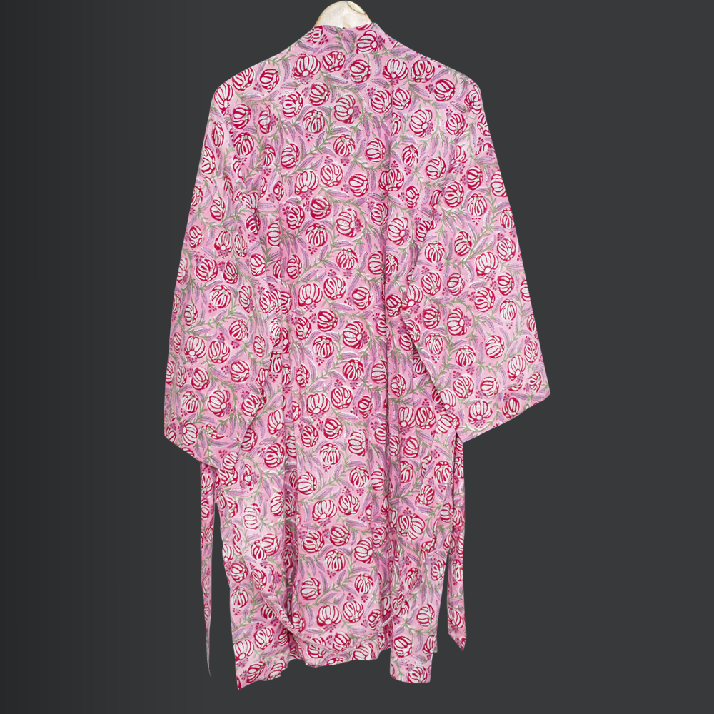 Women Dressing Gown, Hand Block Print Cotton Bathrobe, Unisex Bathrobes, Womens Bathrobes