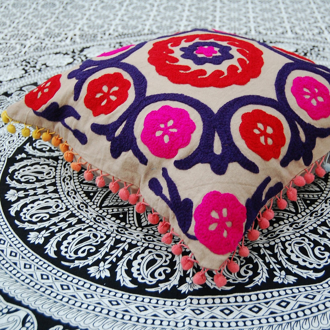 Suzani Embroidered Cushion Cover Multi Pillow Covers Decor-Craft Jaipur