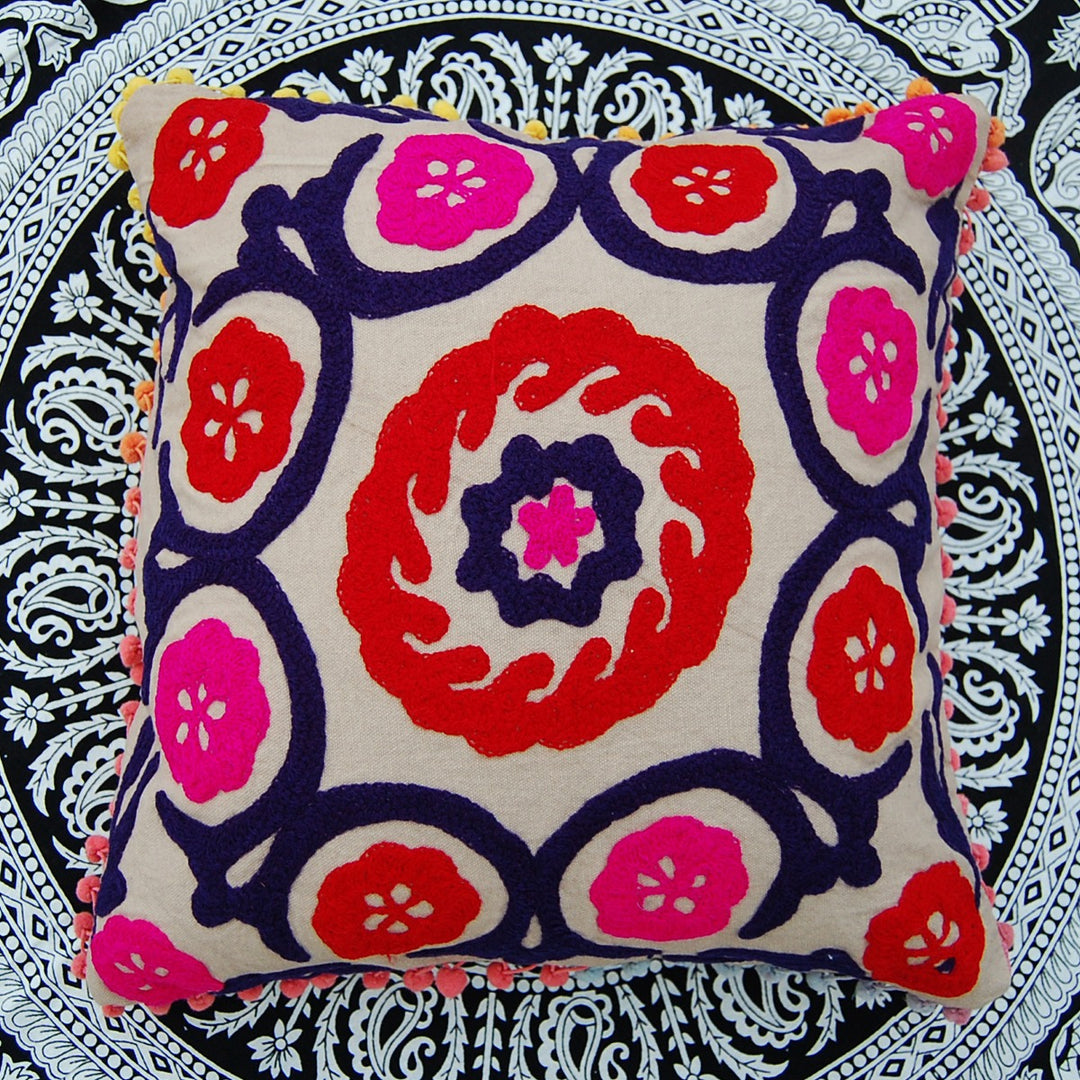 Suzani Embroidered Cushion Cover Multi Pillow Covers Decor-Craft Jaipur