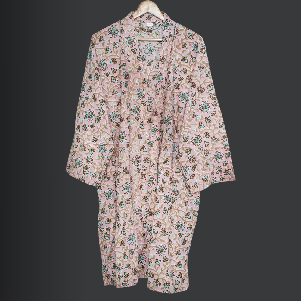 Women's Cotton Dressing Gown, Kimono Bathrobe for Womens, 100% Cotton Robes for Women, Indian Cotton Bathrobes