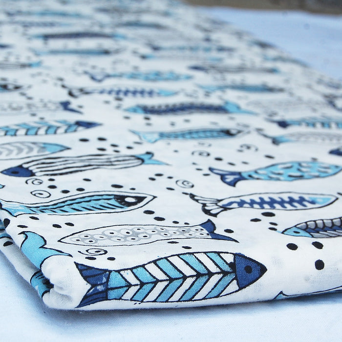 Handmade Fish Block Printed Cotton Dress Sewing Craft Fabric - CraftJaipur