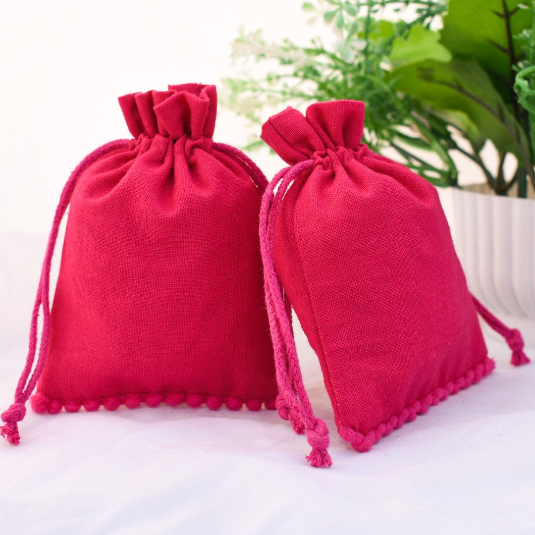 (Pack Of 100, Red) Designer Drawstring Pouch, Jewelry Accessories Package Bag-CraftJaipur