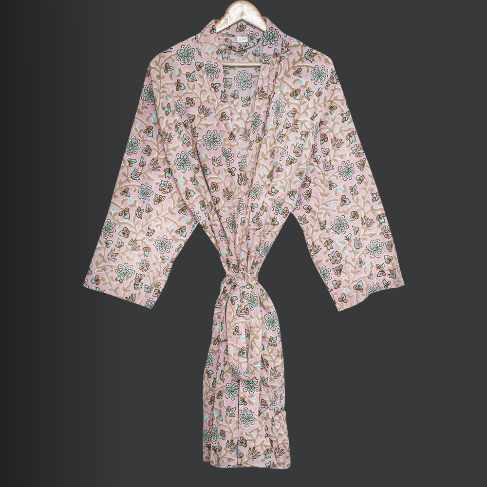 Women's Cotton Dressing Gown, Kimono Bathrobe for Womens, 100% Cotton Robes for Women, Indian Cotton Bathrobes