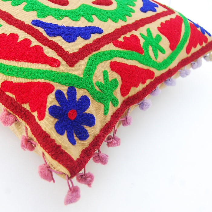 Ethnic Square Suzani Cushion Cover Vintage Embroidery - CraftJaipur