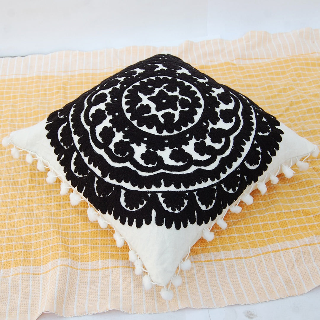 Black Woolen Embroidered Cushions Suzani Pillow Cover
