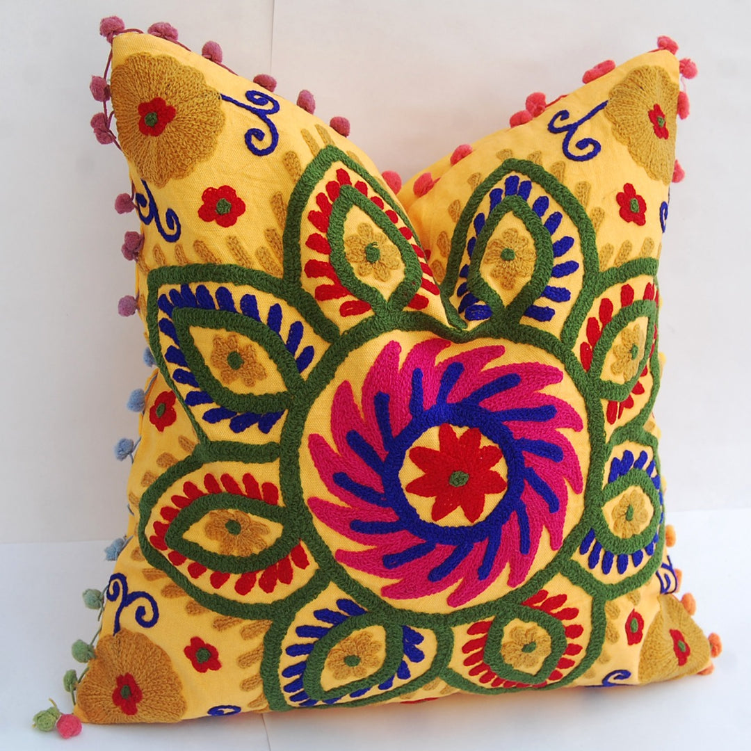 Suzani Cushion Cover Woolen Embroidery Pillow Cases