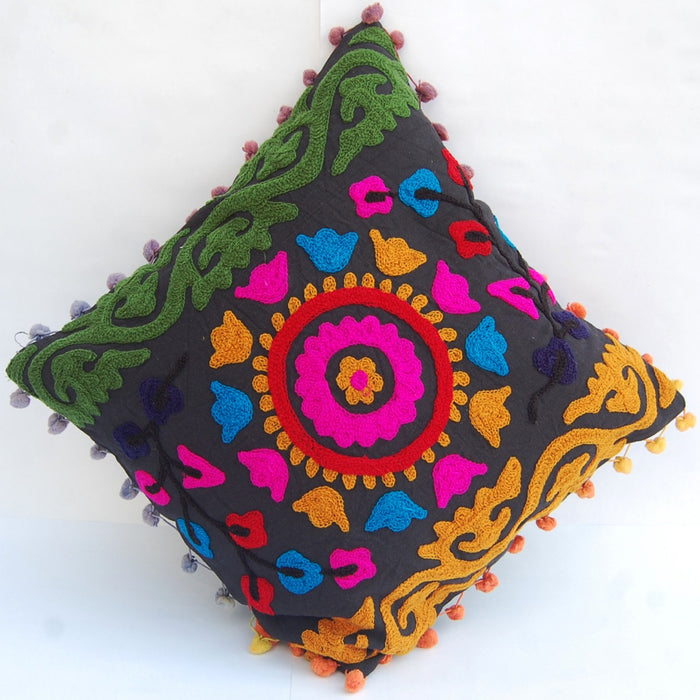 Handmade Suzani Pillow Cover Woolen Embroidery Cushion - CraftJaipur
