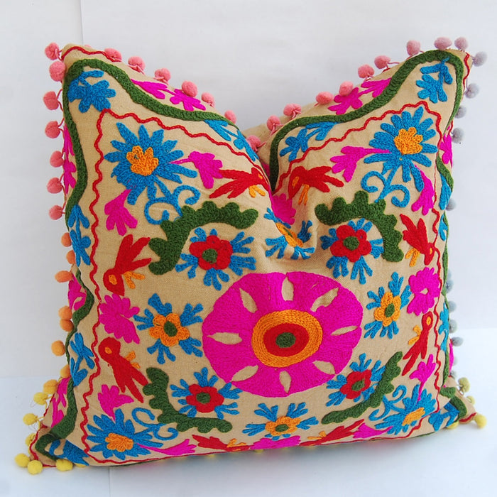 Suzani Cushion Cover Embroidered Pillow Case Sofa Decor - CraftJaipur