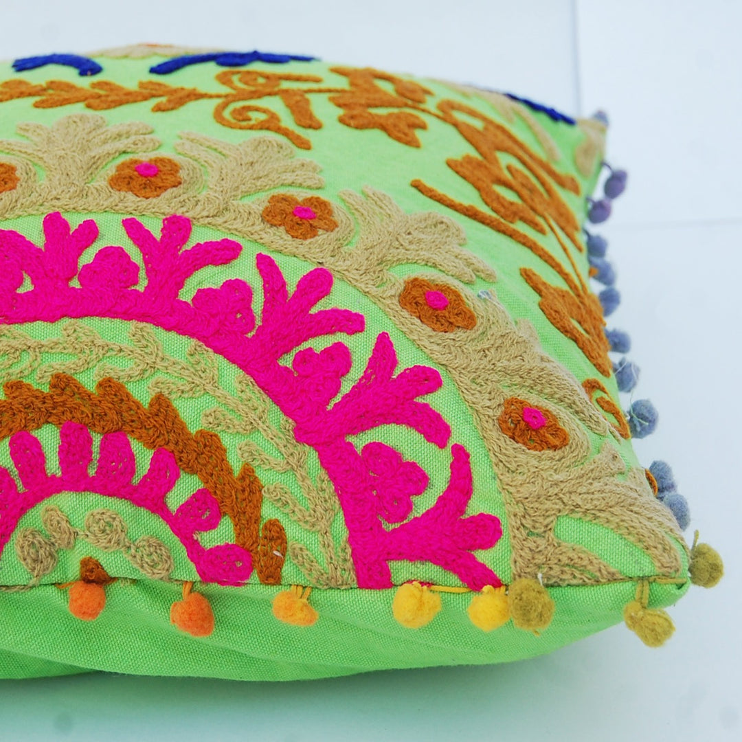 Suzani Cushion Cover Embroidery Pom Pom Square Pillow Cases