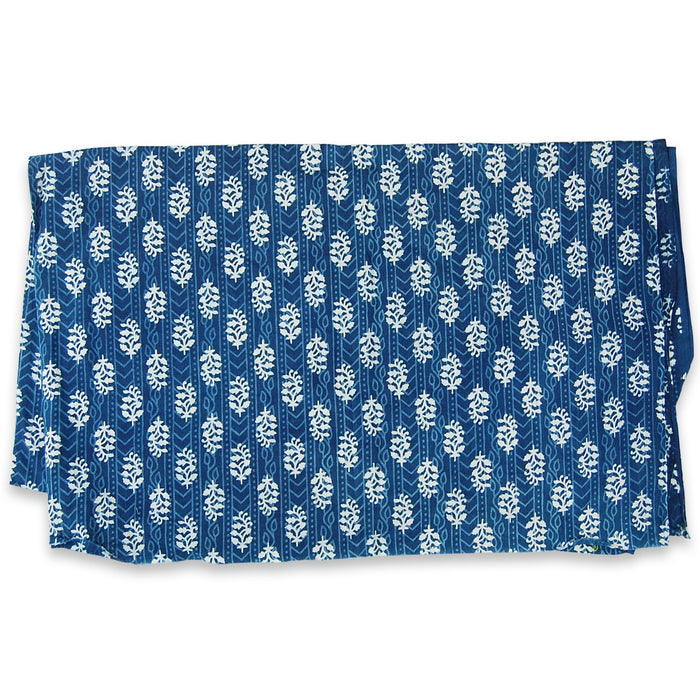 Indigo Blue Floral Block Printed Cotton Fabric Dress Material - CraftJaipur