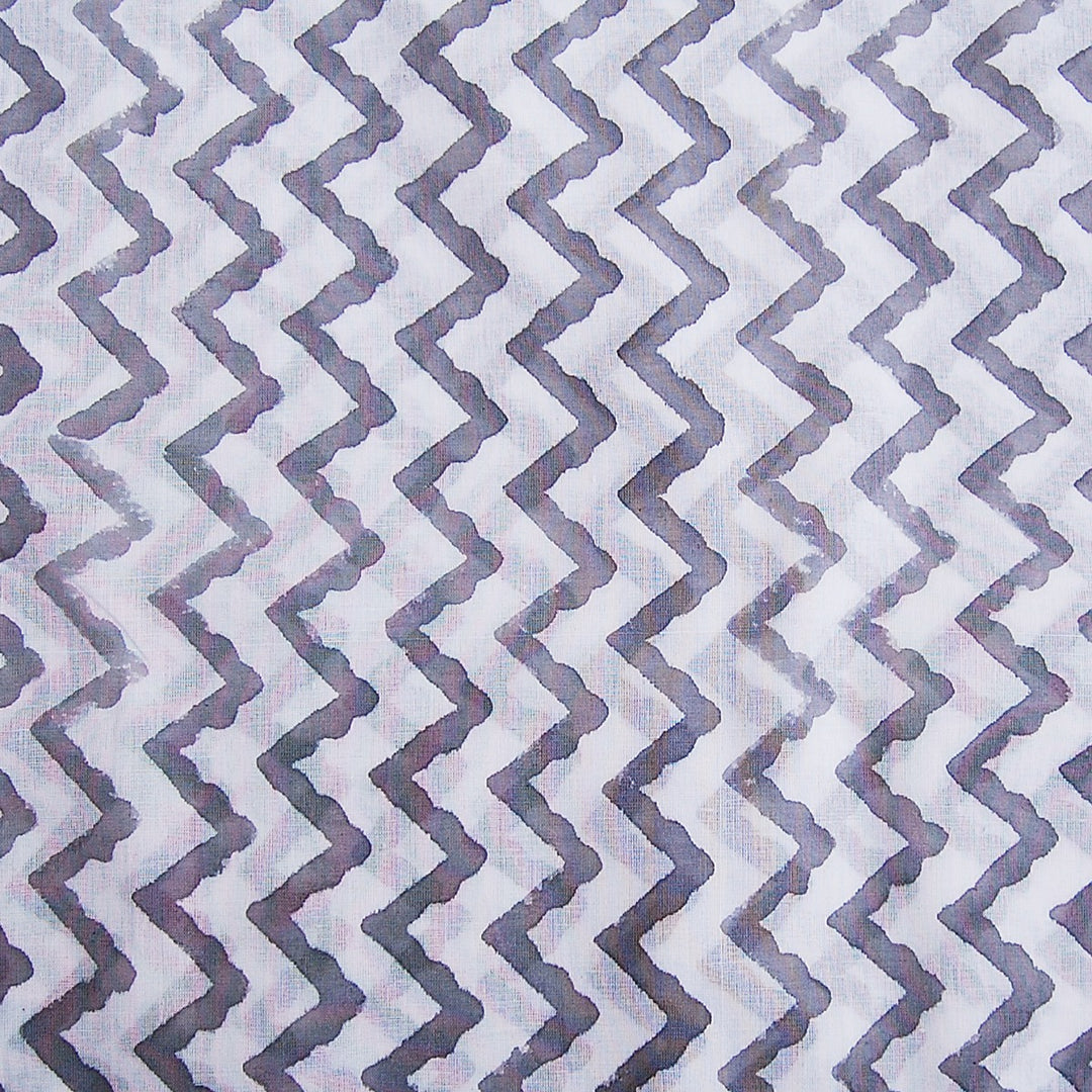 Handmade Zig Zag Block Printed Cotton Dressmaking Fabric - CraftJaipur