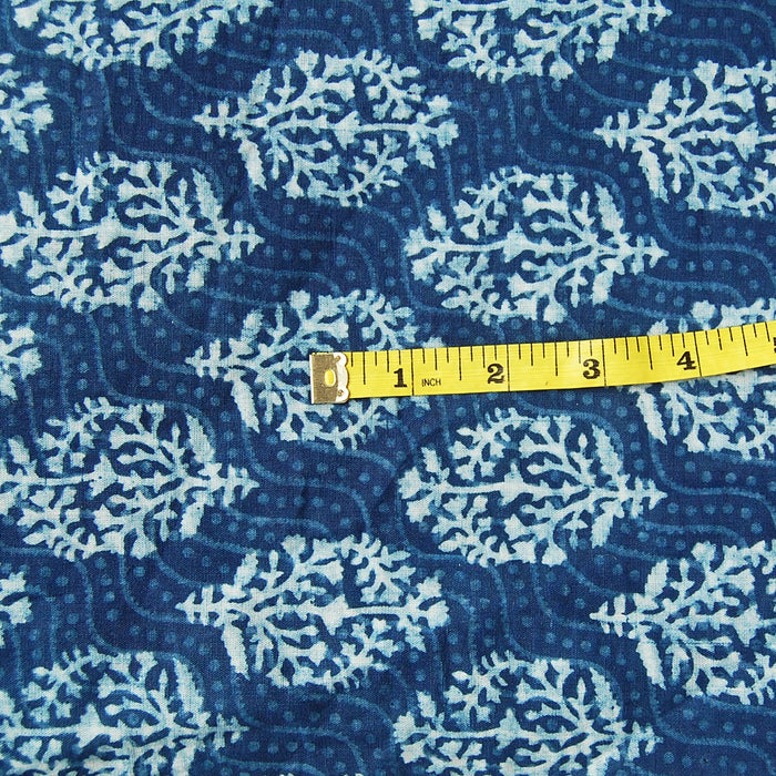 Indigo Blue Floral Block Printed Cotton Christmas Gift Fabric - CraftJaipur