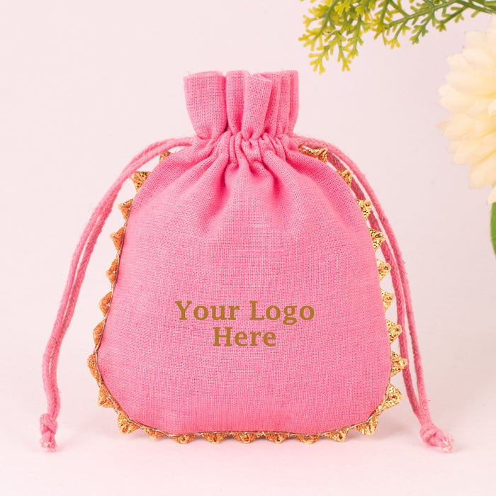 Custom Drawstring Bags Pink Cotton Bags Personalized Logo Name Print Jewelry Packaging Bags Pouches Chic Wedding Favor Bags