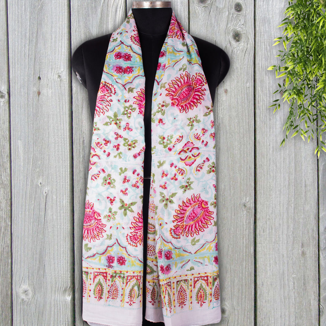 Indian Hand Block Print Cotton Sarong, Handmade Floral Print Scarves, Handmade Women Beach Pareo, Decorative Cotton Duppta Sanganeri Scarf