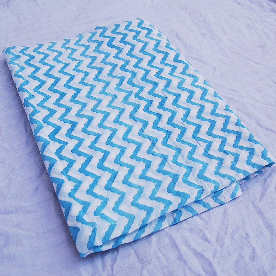Zig Zag Block Printed Running Cotton Indian Dress Fabric