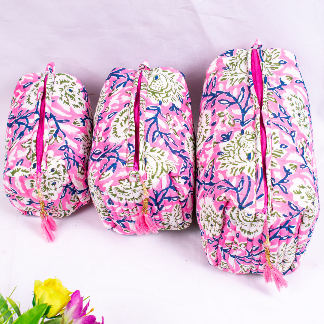 Block Printed Large Toiletry Bag, Waterproof Wash Bag, Makeup Bag, Cosmetic Bag, Travel Bag with Pockets, Jumbo Wash Bag Assorted