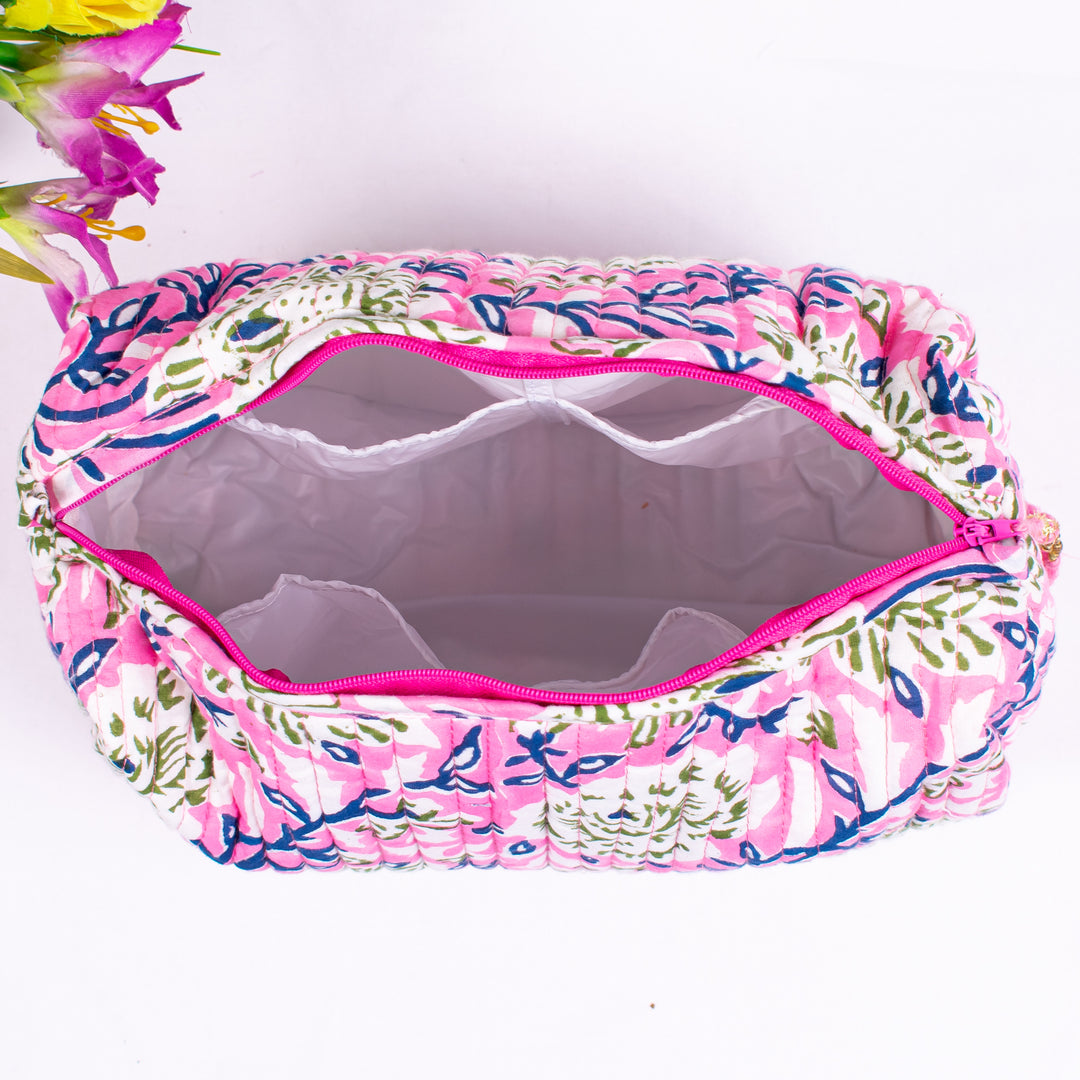 Block Printed Large Toiletry Bag, Waterproof Wash Bag, Makeup Bag, Cosmetic Bag, Travel Bag with Pockets, Jumbo Wash Bag Assorted