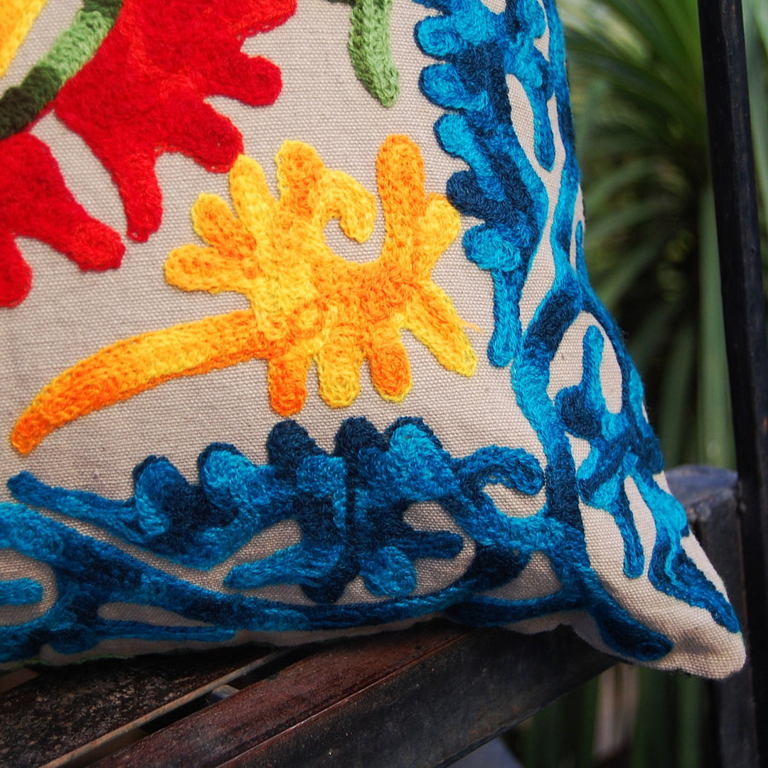 Square Suzani Cushion Covers Embroidered Pillow Cases-Craft Jaipur