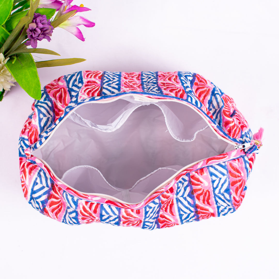 Assorted hand Block Printed Large Toiletry Bag, Waterproof Wash Bag, Makeup Bag, Cosmetic Bag, Travel Bag with Pockets - CraftJaipur