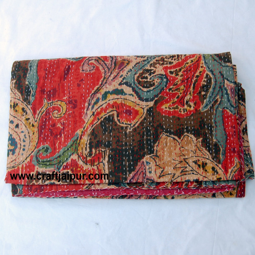 New Throw Kantha Quilt, Indian Handmade Cotton Bedspread, Bedding Throw