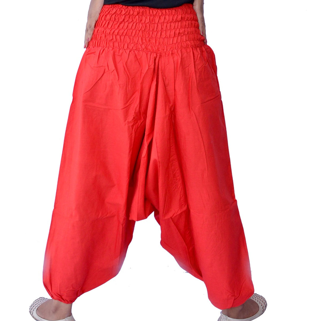 Women Indian Cotton Trousers, Harem Fisherman Baggy Pants in Red Color, Samurai Yoga Harem Pants
