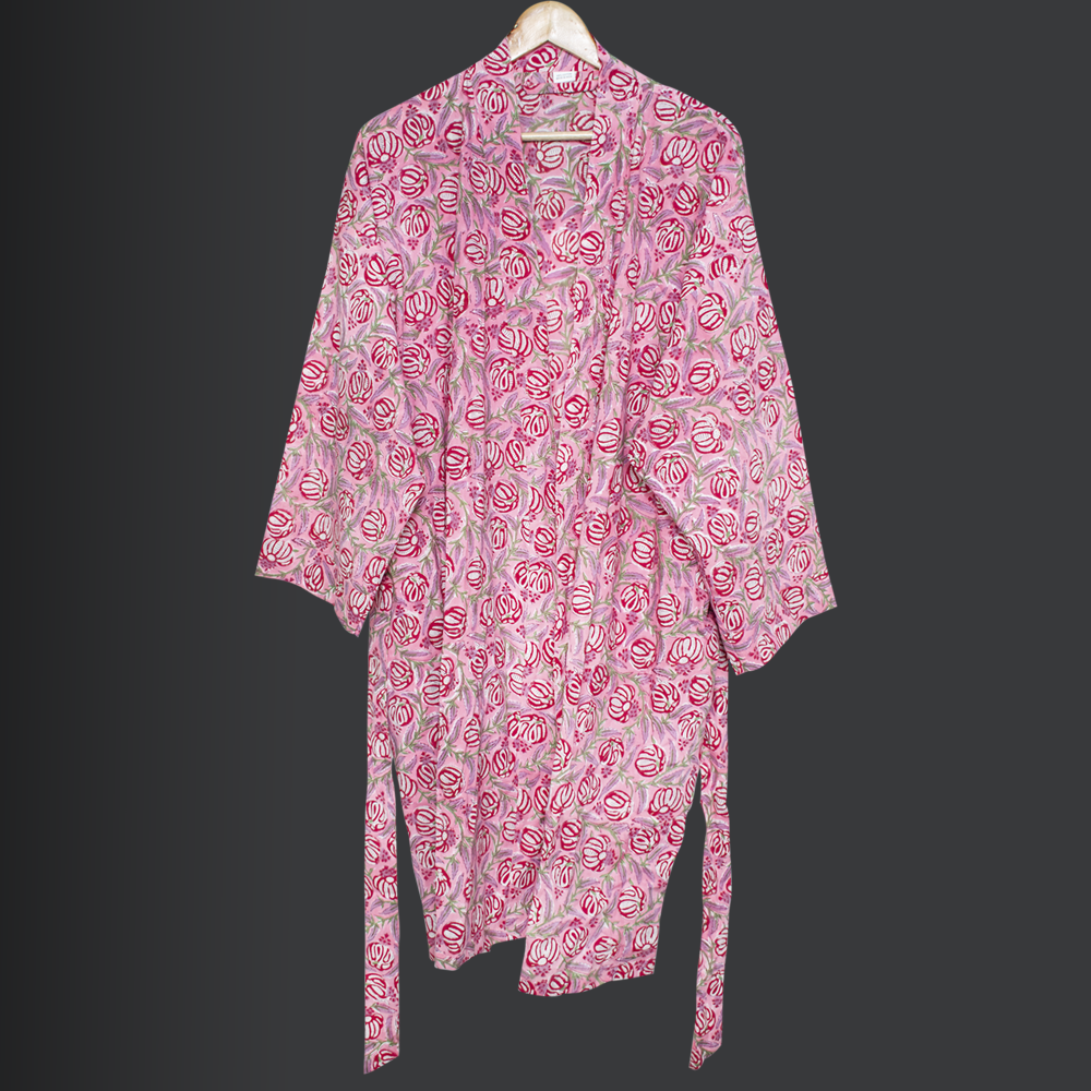 Women Dressing Gown, Hand Block Print Cotton Bathrobe, Unisex Bathrobes, Womens Bathrobes