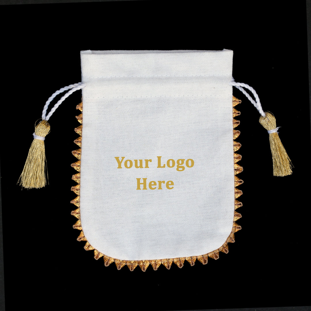 White Drawstring Jewelry Pouches Cotton Gift Bags - CraftJaipur