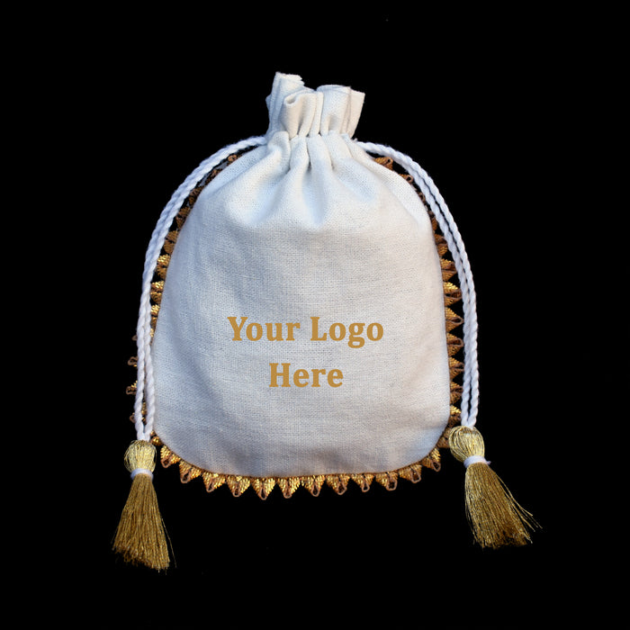 White Drawstring Jewelry Pouches Cotton Gift Bags - CraftJaipur