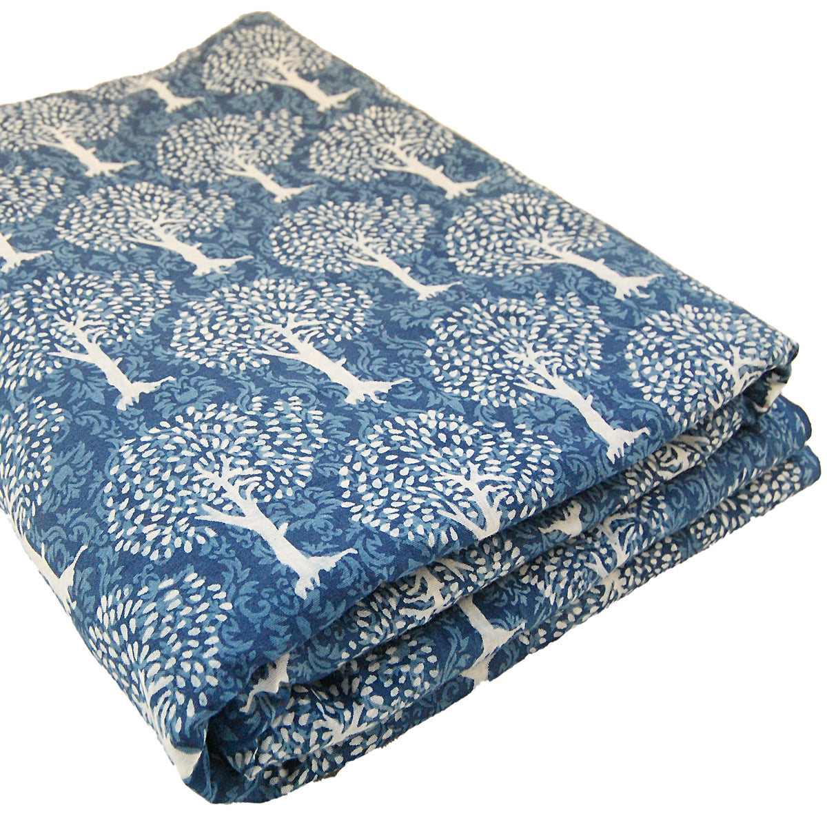 Handmade Tree Of Life Block Printed Indigo Blue Cotton Fabric - CraftJaipur