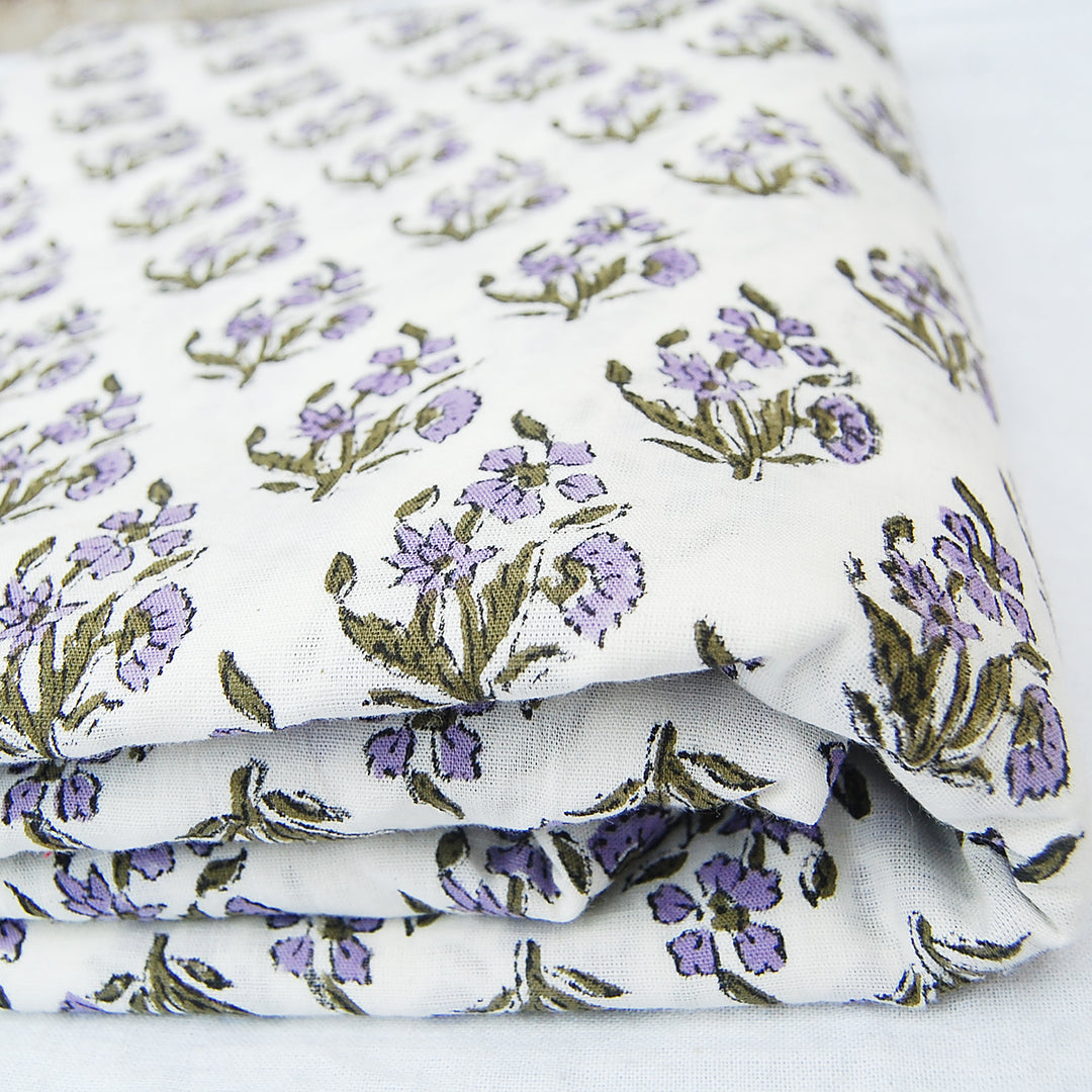 Cotton Hand Block Print Sanganeri Running Floral Fabric Voile