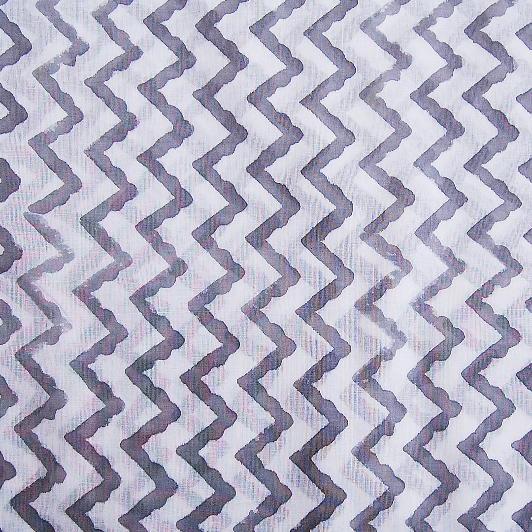 Handmade Zig Zag Block Printed Cotton Dressmaking Fabric - CraftJaipur