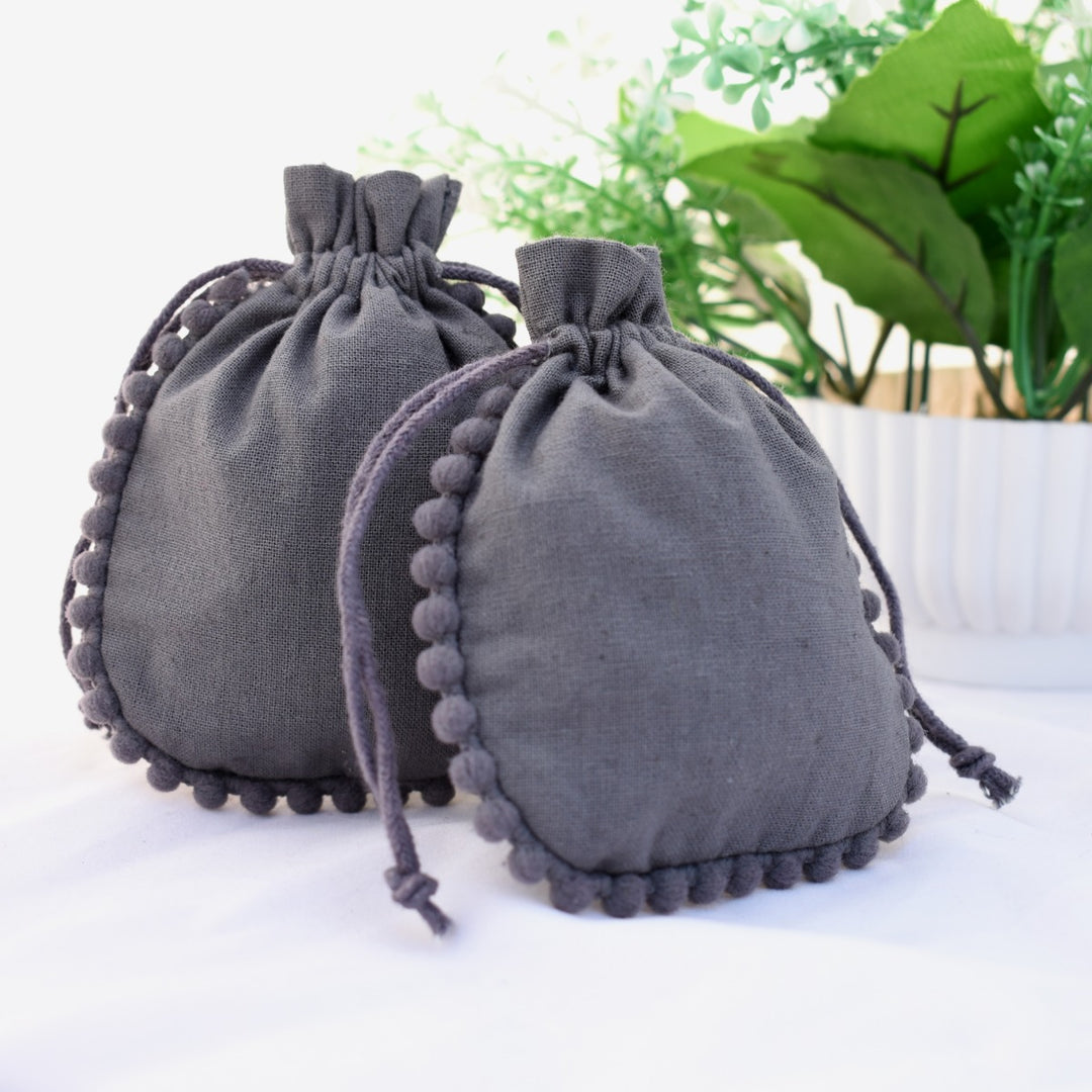 Set Of 100 Designer Grey Drawstring Pouches, Custom Jewelry Bag