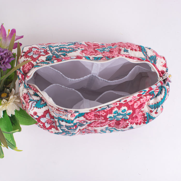 Hand Block Print Toiletry Bag, Quilted Wash Bag, Cosmetic Pouch, Travel bag, Makeup Bag, Gift For Her - CraftJaipur
